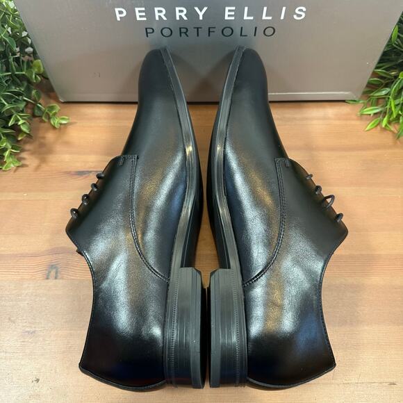 Perry Ellis Portfolio Black Leather Oxfords Shoes Size 12 - Picture 6 of 8